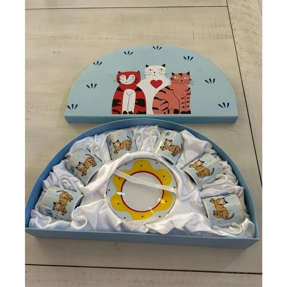 Cat Themed Cup and Saucer Set NWT